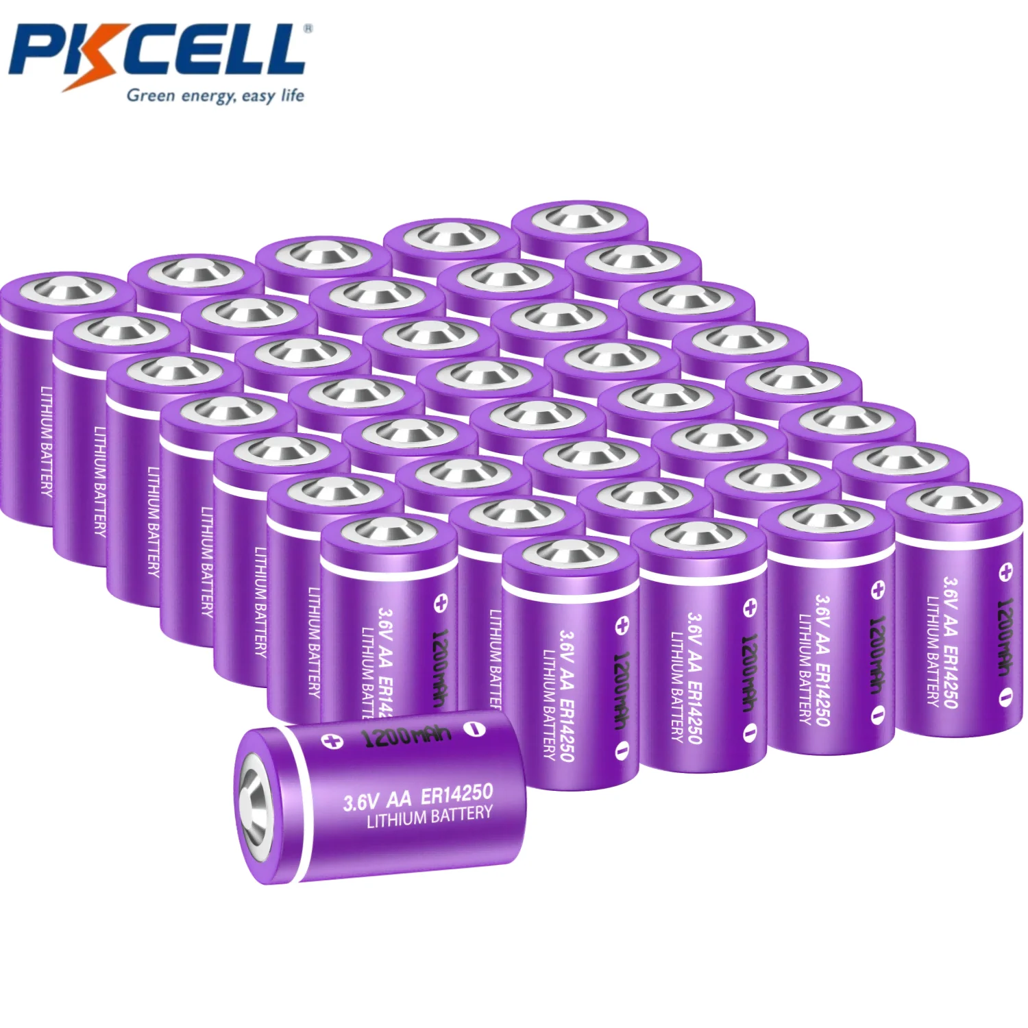 PKCELL 40PCS ER14250 3.6V 1/2AA Lithium Standard Battery Button Top 1/2 AA Non-Rechargeable Batteries 3.6V 1200 mAh