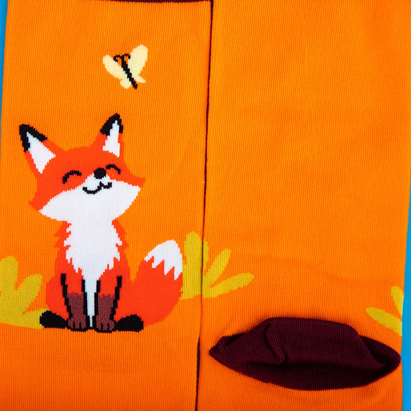 1 pair Cute Smiling Fox Mid-Calf Socks - Orange & Brown Contrast Cartoon Fashion Socks for Women - view 6