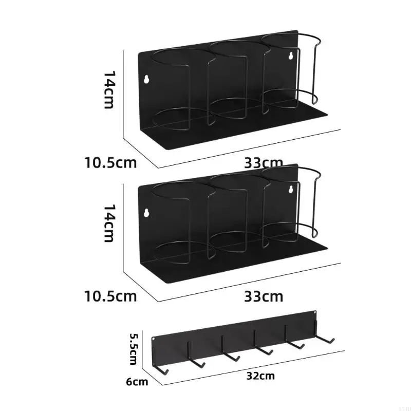 Refrigerator Cup Storage Rack Set, 4-Piece Carbon Steel Wall Mount Drinkware Holder with Two 3-Cup Sections System 37JD