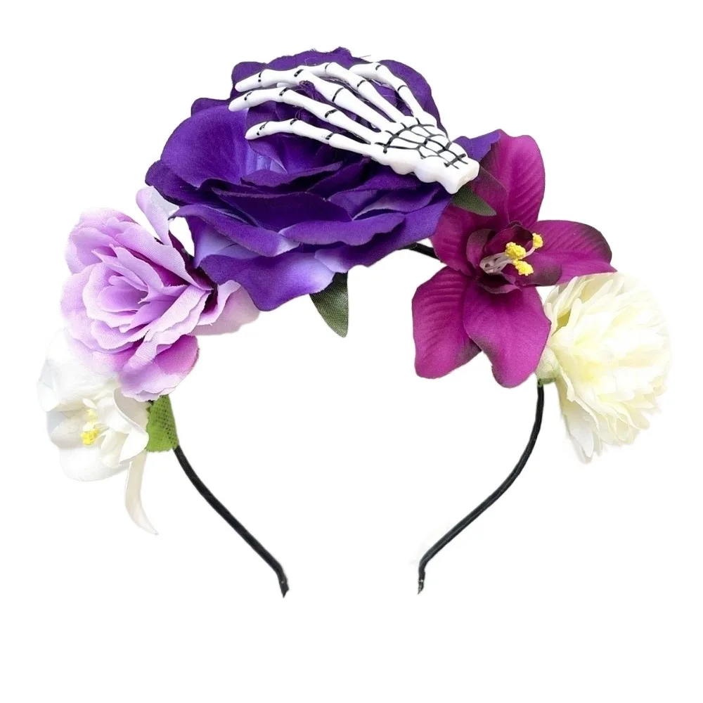 

Cool Plastic Halloween Headband Skull Gothic Floral Hair Hoop Halloween Costume Multicolor Rose Flower Crown Hair Accessories