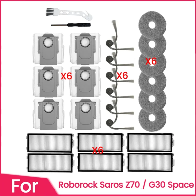 

A66T-26Pcs For Roborock Saros Z70 / G30 Space Vacuum Cleaner Parts Side Brush Filter Mop Pad Dust Bag Sweeper Accessories