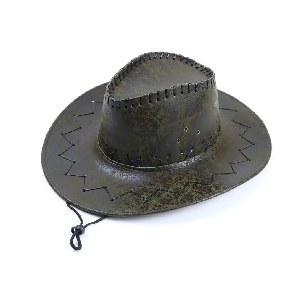 Elegant PU Leather Western Cowboy Hat Wide Brim Knight Hat Summer Sun Hat Sun Protection Cap Climbing Hat Sunscreen Cap Beach
