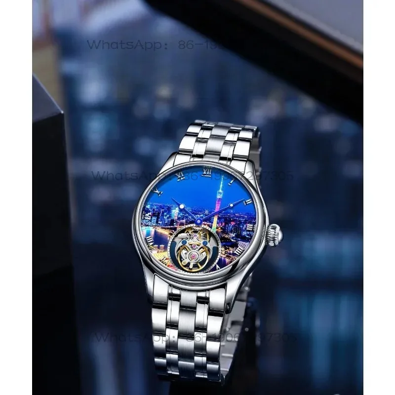 Wristwatch Pearl River Night View Manual Luminous Waterproof Mechanical Tourbillon Watch 7076