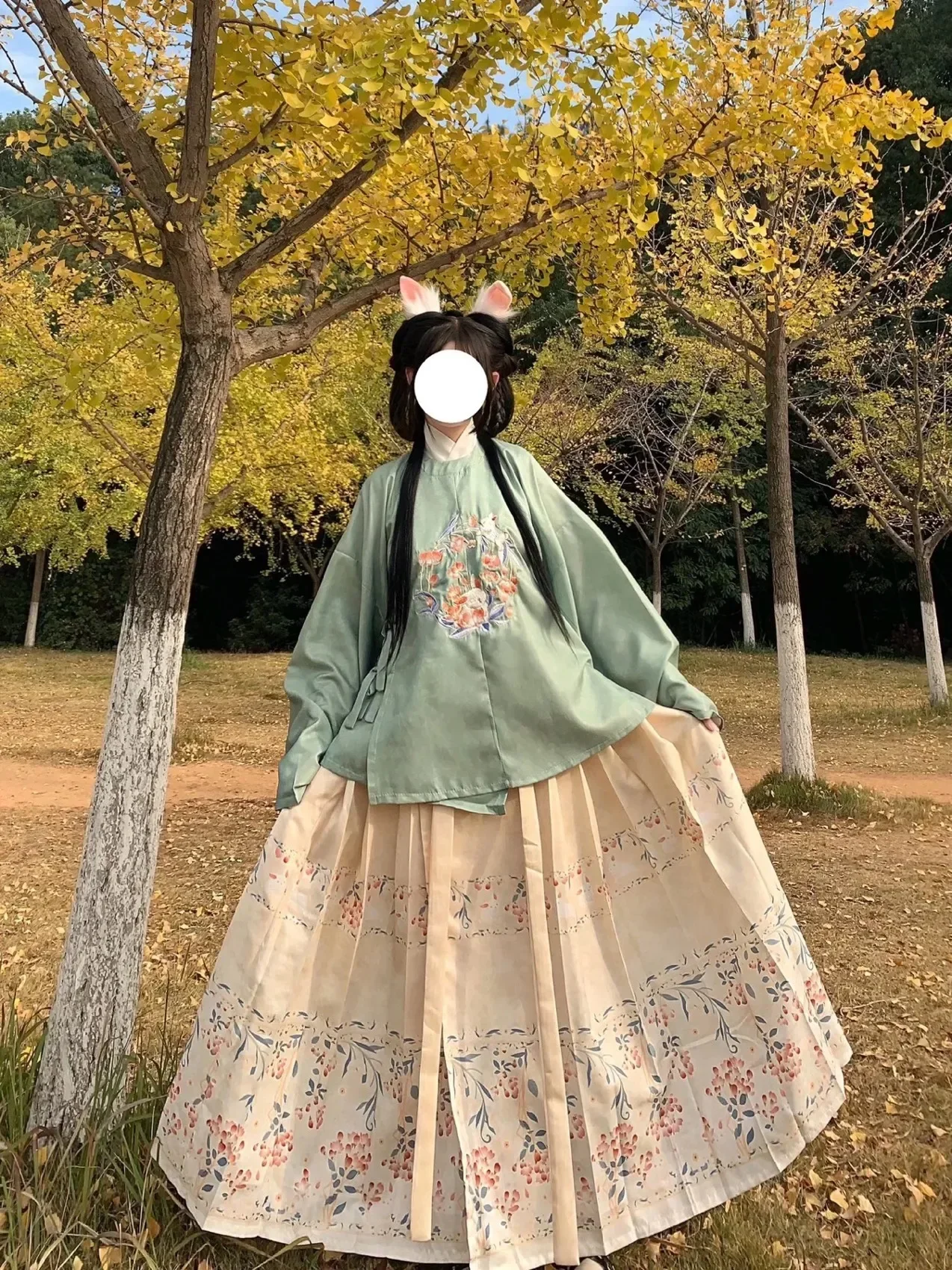 2023 Chinese New Year Hanfu Women's Ming Dynasty Round Neck Large lapel Embroidered pipa sleeve Ma Mian Skirt Winter Hanfu