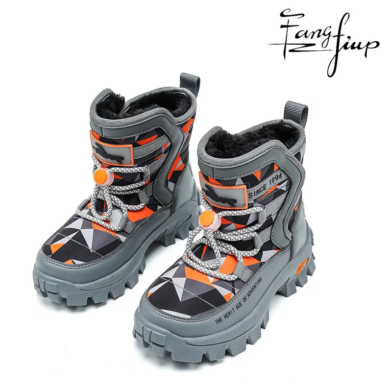 JMFCHI Kids Snow Boots Waterproof Winter Hiking Boots Warm Fur Lined Slip Resistant Outdoor Boots for Boys And Girls