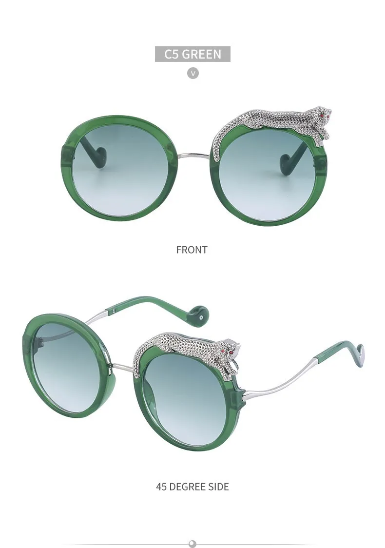 Runde Sonnenbrille Frauen Luxus Designer Kristall Leopard-Shaped Sun Gläser für Weibliche Mode Anti Blau Licht Brillen Damen – Detail 24