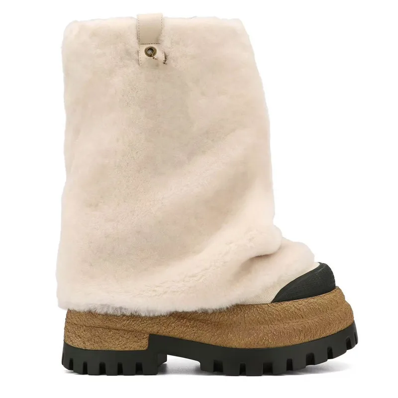 2025 النساء حذاء من الجلد للمرأة جولة تو سميكة القاع منتصف العجل الخريف الشتاء أحذية Mujer الارتفاع زيادة منصة الأحذية #4