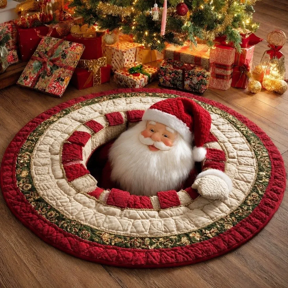 Optical Illusion Christmas 3D Rug Round 60*60cm Santa Claus Floor Mat Wear-resistant Crystal Velvet Entrance Carpet