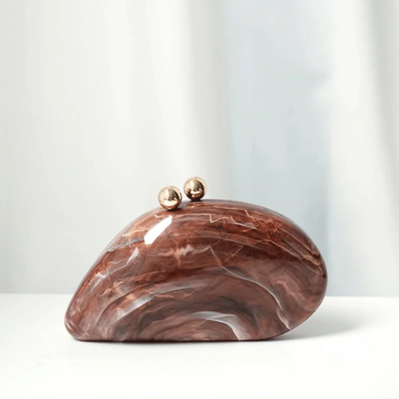 

Women Irregular Shaped Shell Acrylic Clutch Bag Trendy Imitation Marble Pattern Handbag Banquet Bag Bridal Purse
