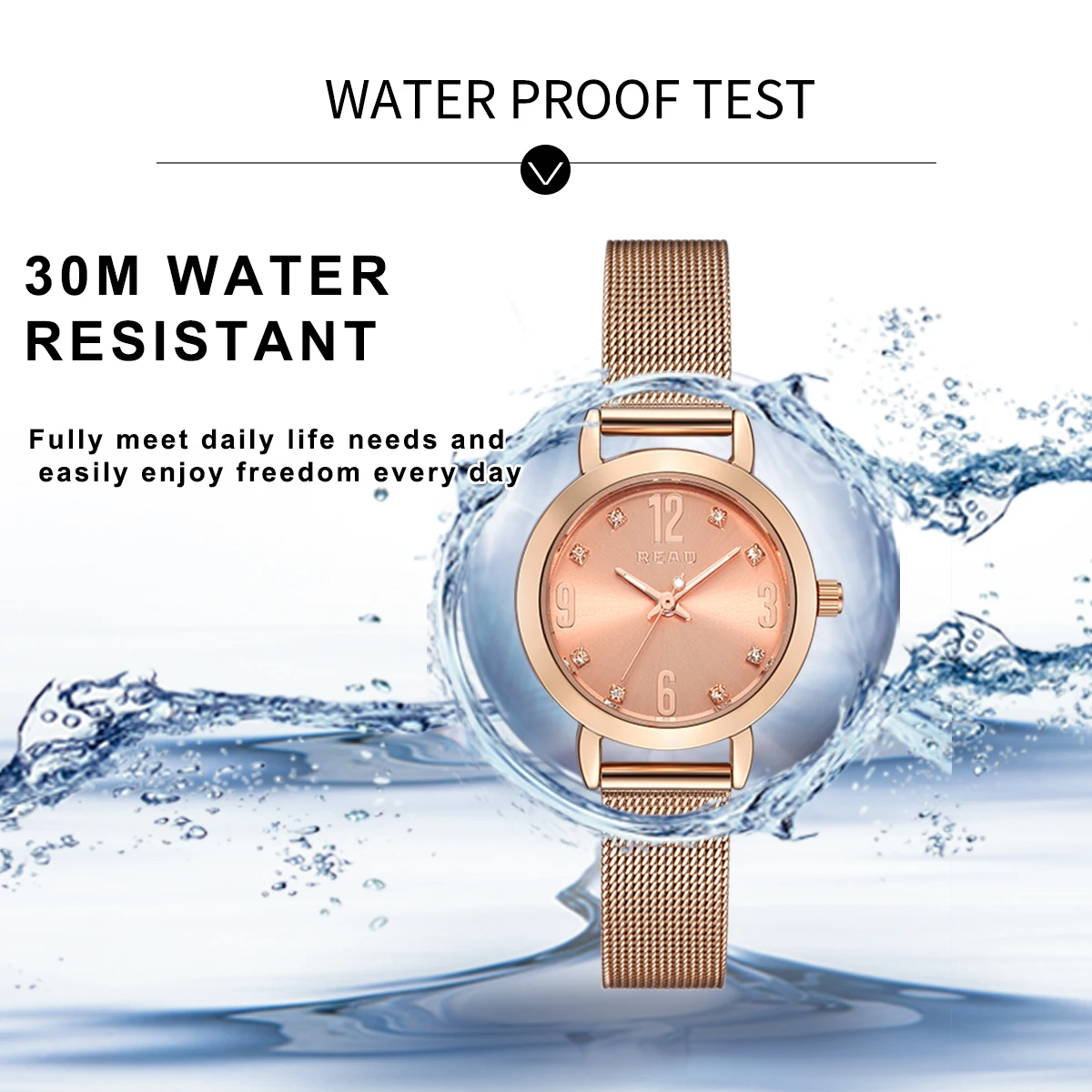 READ Women Rose Gold Analog Quartz Watch | Mesh Band | 30M Water Resistant | Slim Elegant Ladies Wristwatch