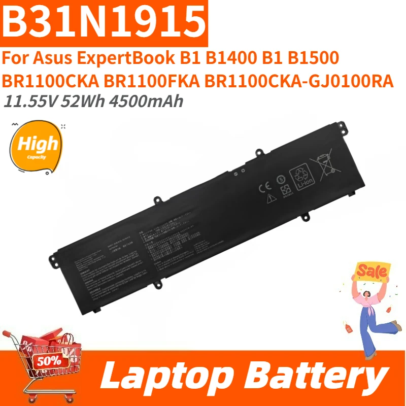 High Capacity 11.55V 52Wh 4500mAh Laptop Battery B31N1915 For Asus ExpertBook B1 B1400 B1 B1500 BR1100CKA BR1100CKA-GJ0100RA