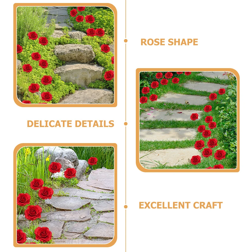 

2Pcs Fabric Rose Flower Garden Stake Metal Craft Decorative Yard Lawn Patio Insert Pathway Ornament for Outdoor Garden Decor