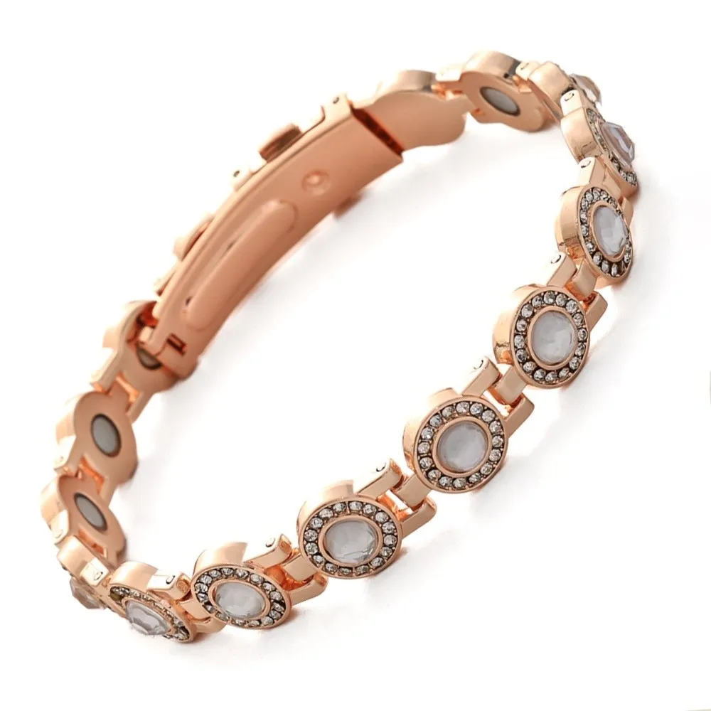 Stainless Steel Magnetic Bracelet Magnet High Polished Anti Static Bangle Fashion Comfortable To Wear Rhinestone Wrist Chain
