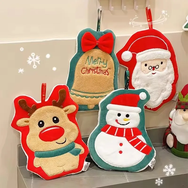 Cute Christmas Hand Towel Cartoon Snowman Design Absorbent Kitchen Cleaning Cloth Festive Holiday Christmas Handkerchief Decor