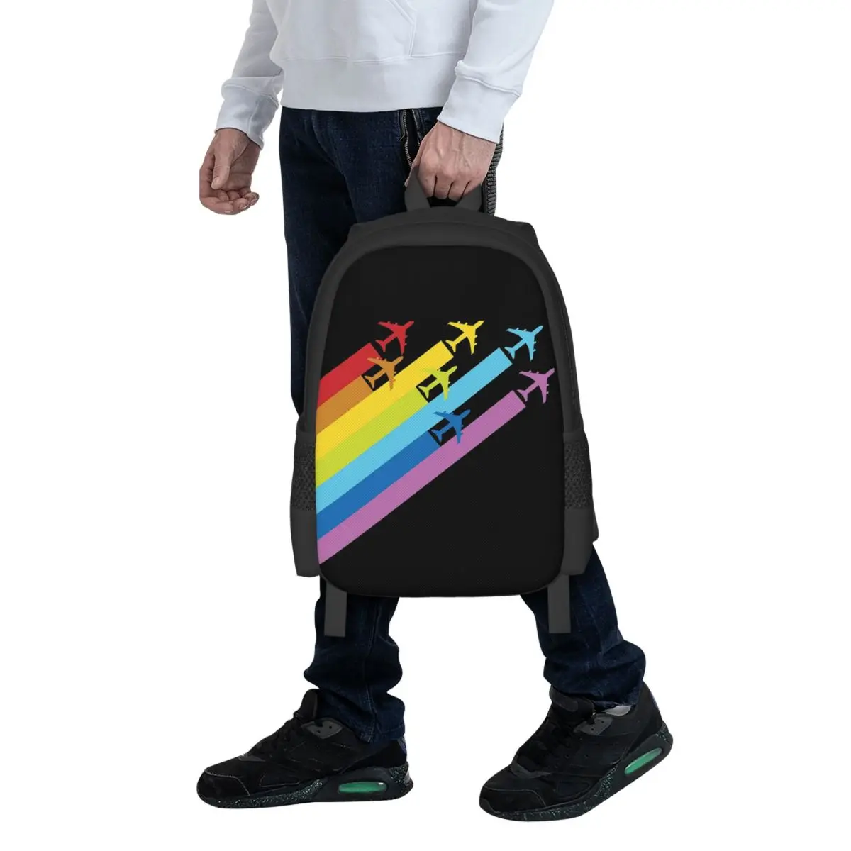 Rainbow Chemtrails For Airplanes Student Backpack School Bag Hiking Travel Daypack for Boys Girls Fashion Bookbag Shoulder Bags