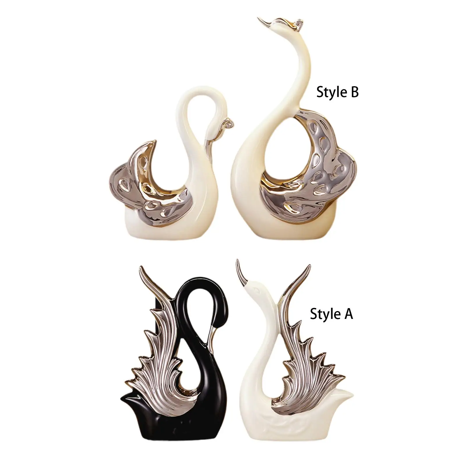 2Pcs Swan Figurines Statues Collection Desk Decorative Statue Art Craft Ornament for Festival Wedding Office Farmhouse Cabinet