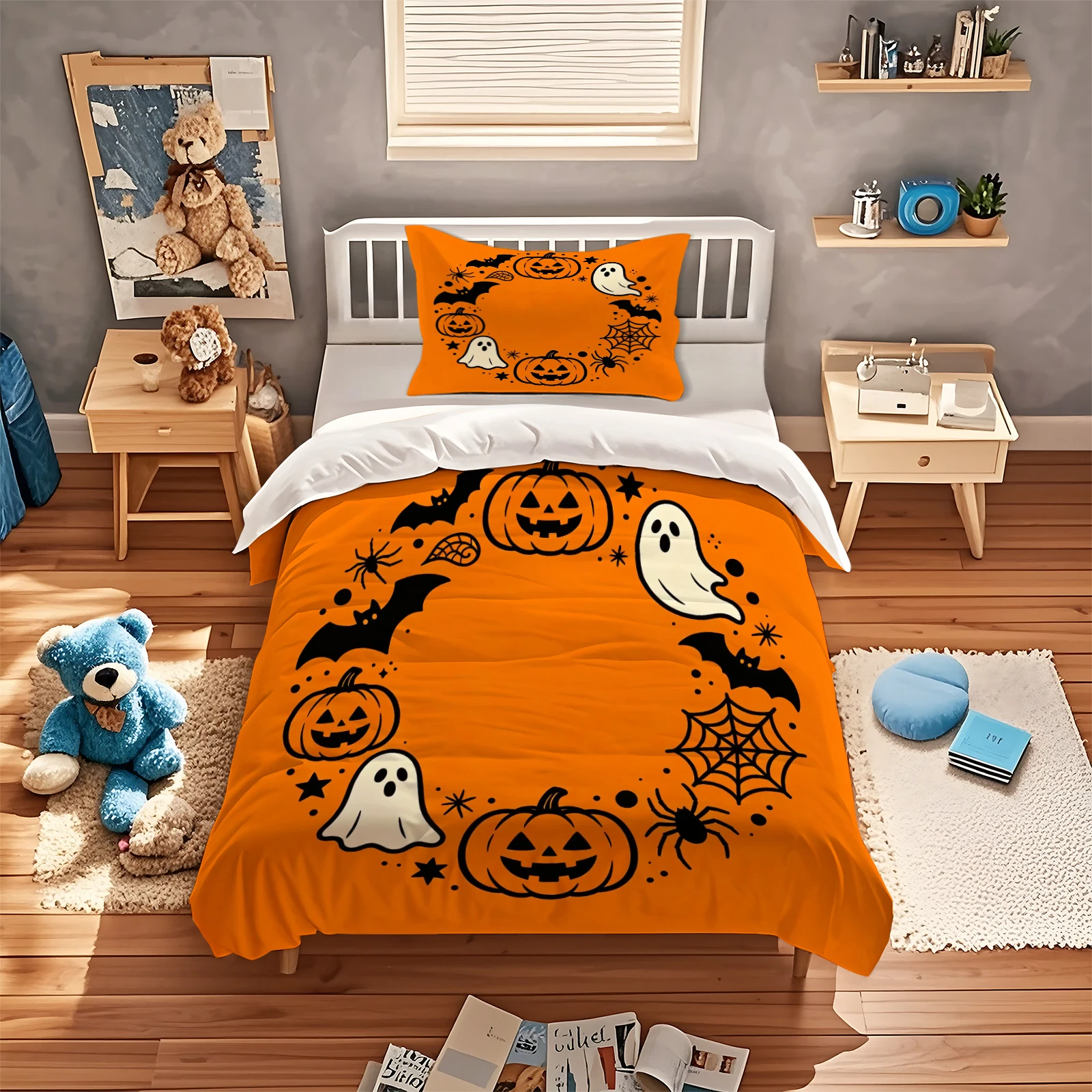 طقم غطاء لحاف برتقالي للهالوين - مراجعة Duvet Cover Sets With Zipper وسعره