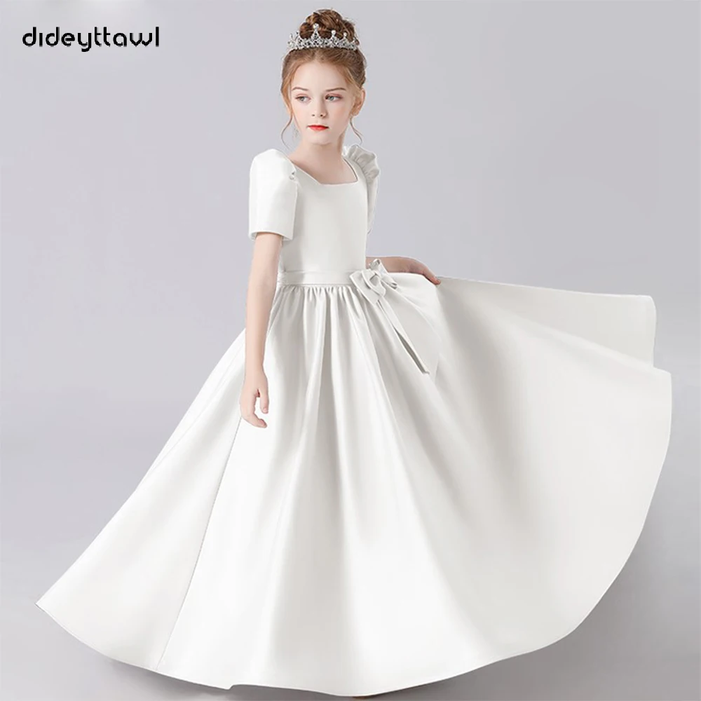 Dideyttawl Lace Up Elegant Girls Gown For Birthday Party Pageant Soft Satin Flower Girl Dress Concert Junior Bridesmaid Dress