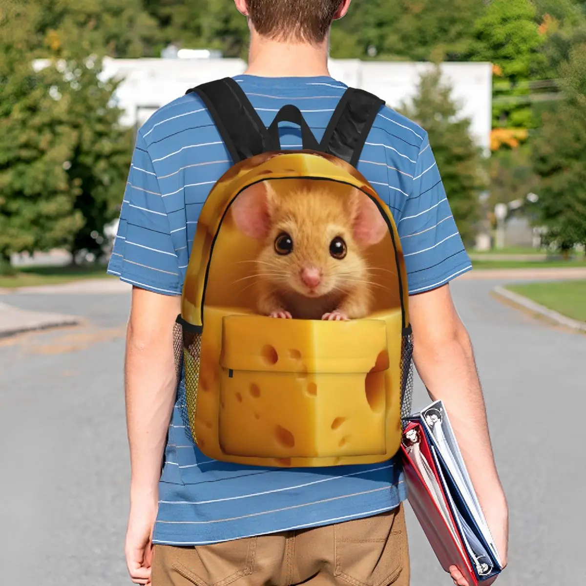 Cartoon Mouse And Cheese Backpack Student BookBag Children School Bag Computer Shoulder Bags for Men Women