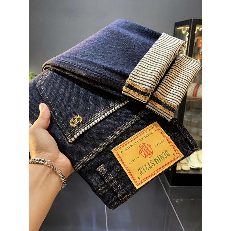 Осень 202, новые легкие роскошные мужские джинсы оригинального цвета в стиле ретро, облегающие, маленькие ноги, четырехсторонние эластичные повседневные длинные брюки