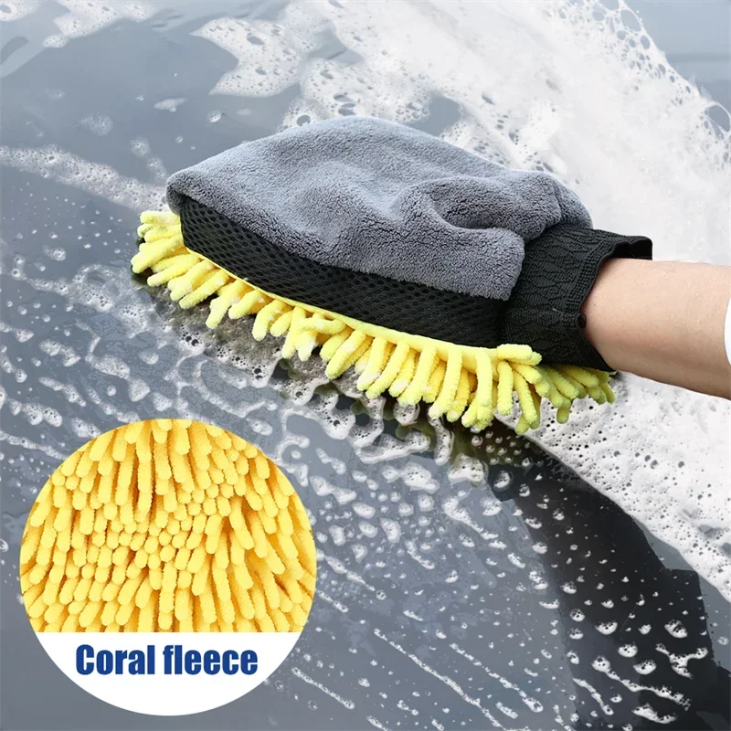 1/5pcs Car Washing Gloves Waterproof Microfiber Chenille Gloves Car Cleaning Mitt Detailing Brush Auto Care Double-faced Glove view 3