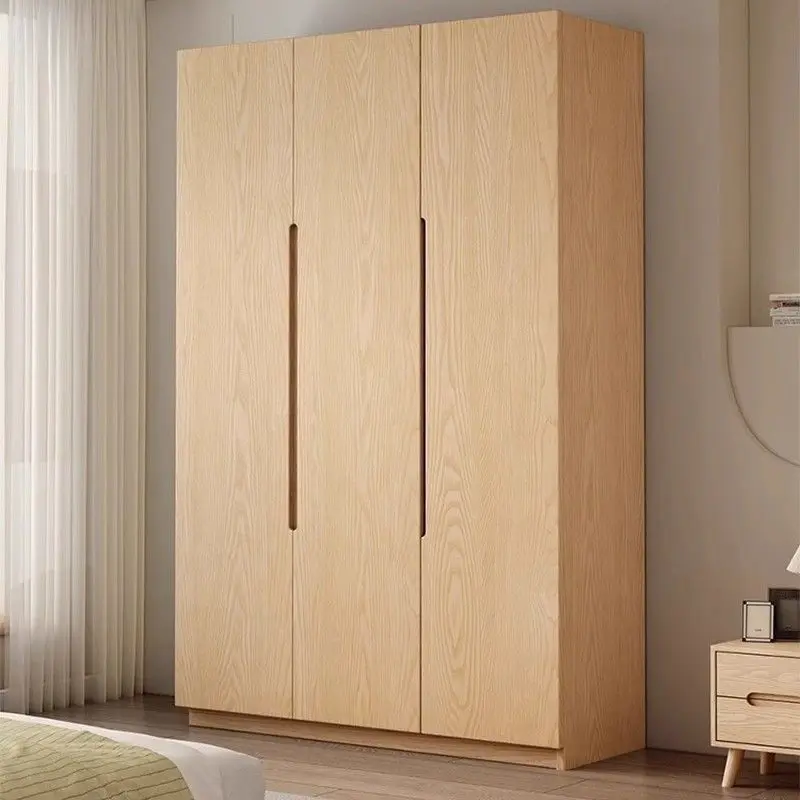 Solid wood wardrobe small apartment floor-to-ceiling master bedroom locker three doors four doors large capacity wardrobe