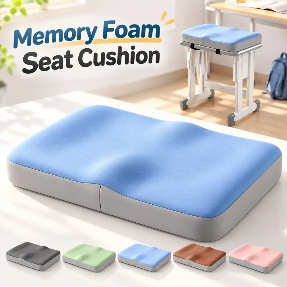 Durable Memory Foam Seat Cushion Breathable Slow Rebound Chair Cushion Anti Slip Rectangular Buttocks Cushion Student Classroom