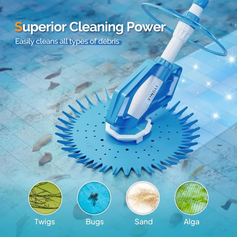 VINGLI Pool Vacuum Cleaner Automatic Sweeper Swimming Pool Creepy Crawler Vacuum with 33FT Hoses (Light Blue&White)