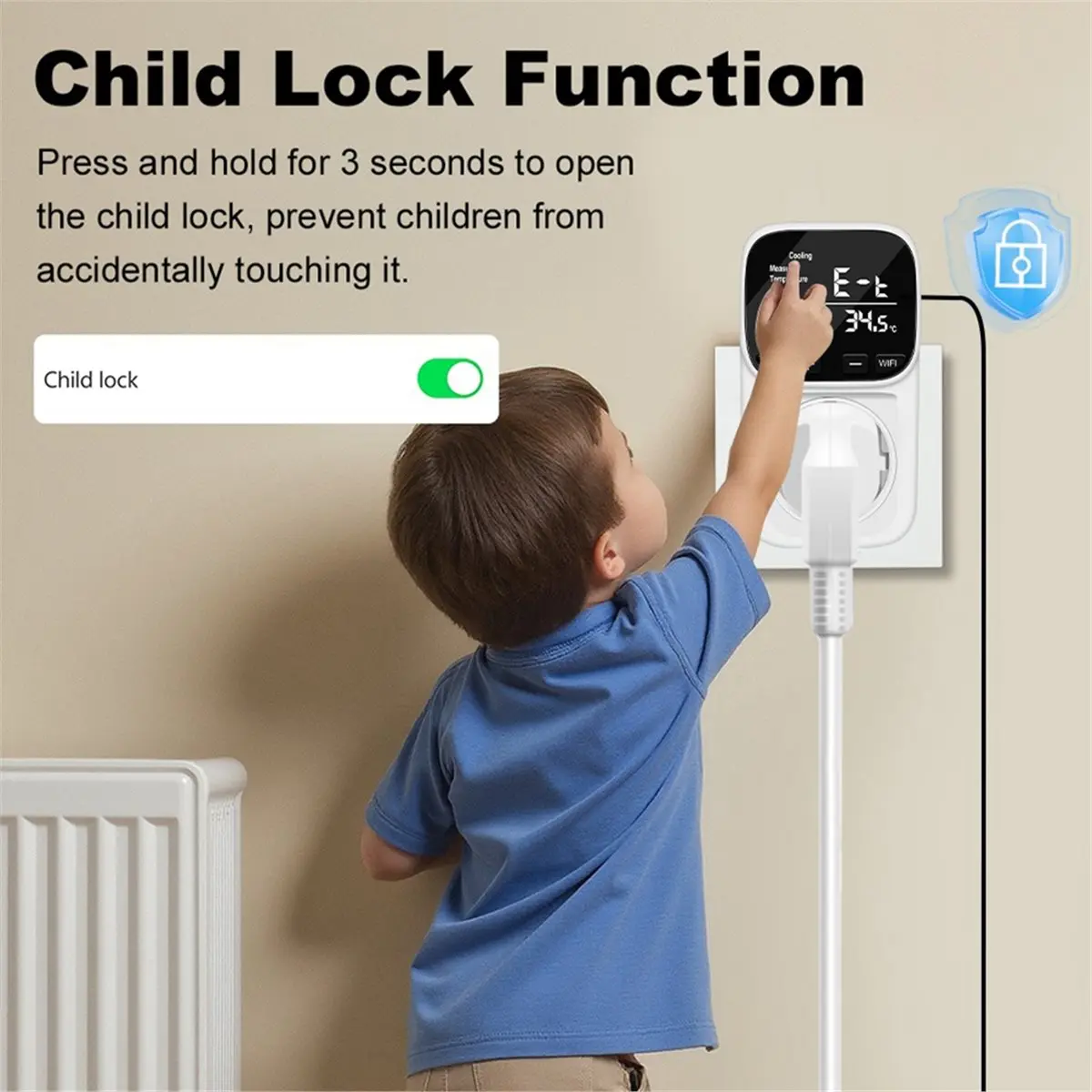 A48U Smart WiFi Digital Thermostat Socket Tuya App Remote Thermostat with Timer Sensor Probe Heating Cooling Switch EU Plug