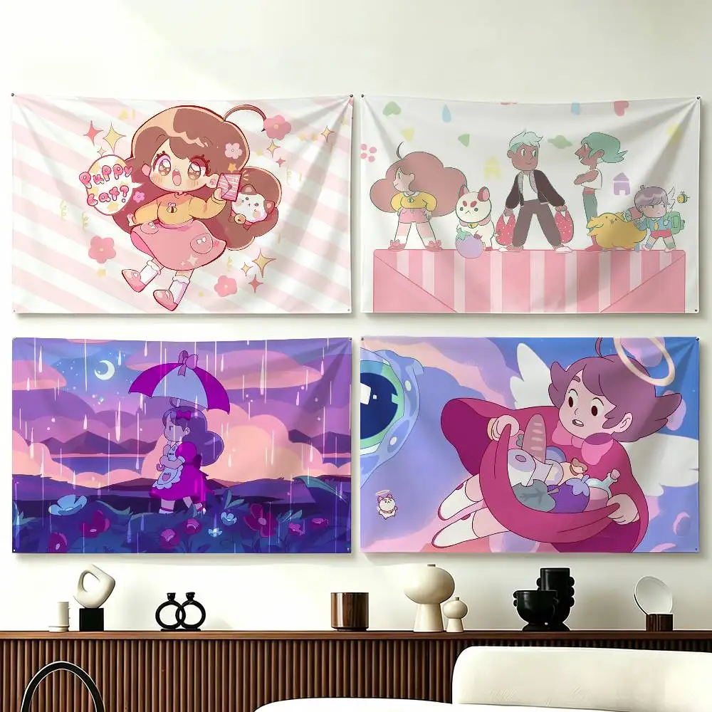 Bee And Puppycat Cartoon Style Funny Flags for Bedrooms Home Decor Items Outdoor Decors Garage Decoration Flaga