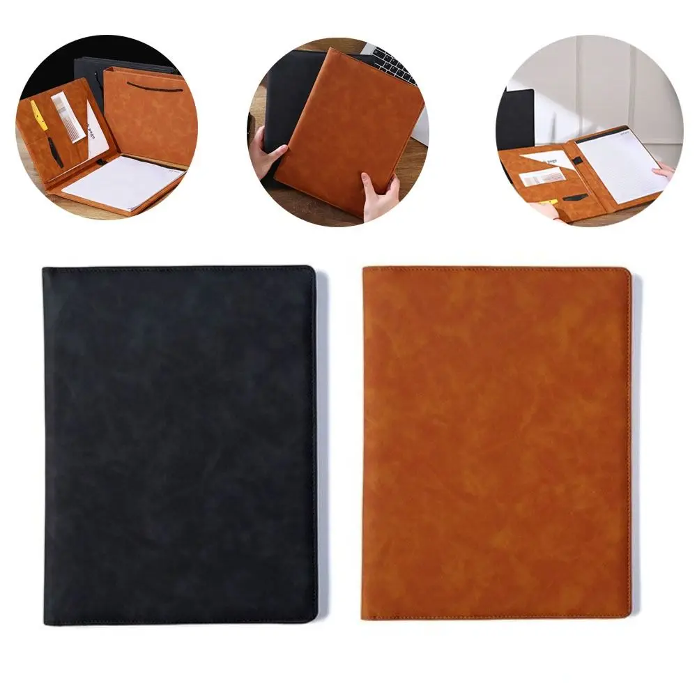 

A4 Leather Clip Board Conference Folder File Storage Multifunctional Contract File Folders Data Book Vintage