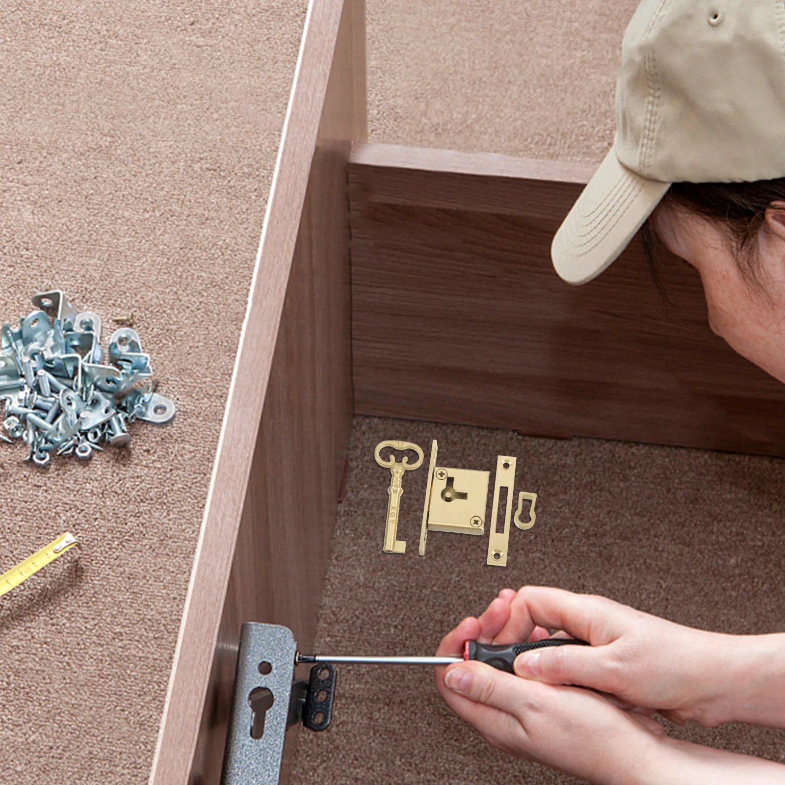 

1Set Cabinet Door Lock Vintage Key Reliable Material Dresser Drawer Security Kitchen Cupboard Mailbox Office Desk Locks