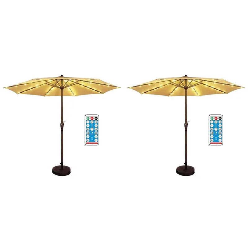 Y39A-2X Patio Umbrella Lights Solar Powered Waterproof Umbrella Lights Outdoor Patio With Remote Control 8 Modes Warm