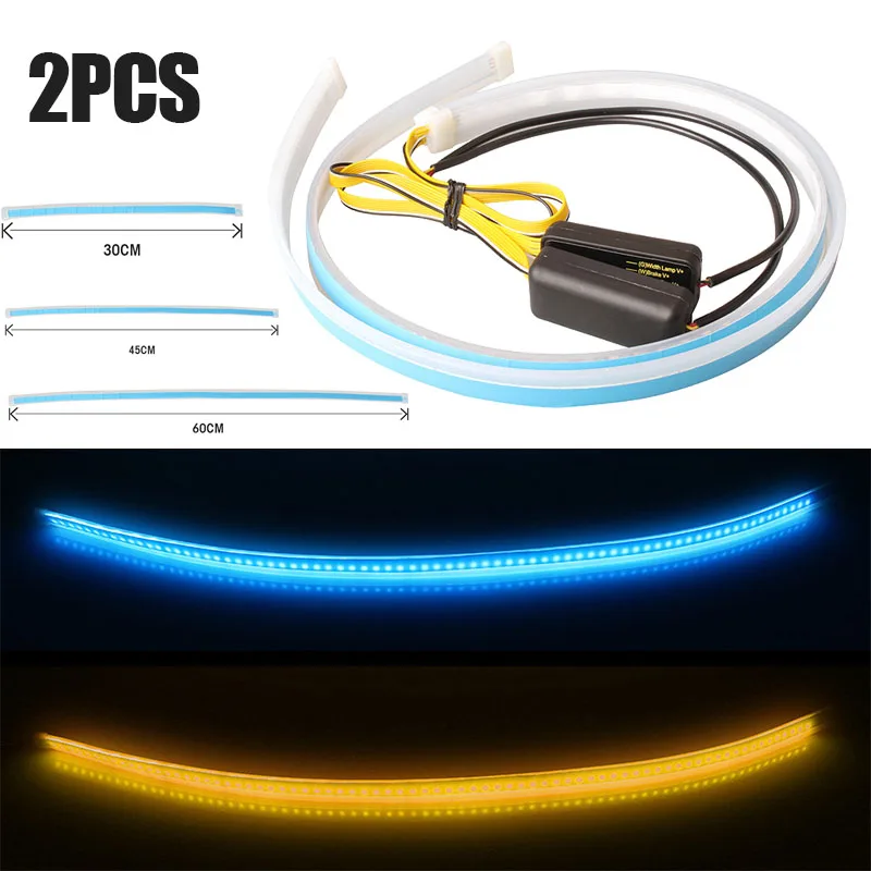 

2Pcs 12V 30Cm 45Cm 60Cm Headlight Light Guide Daytime Running Lights Two-Color Led Streamer Lights Decorative Turn Signals