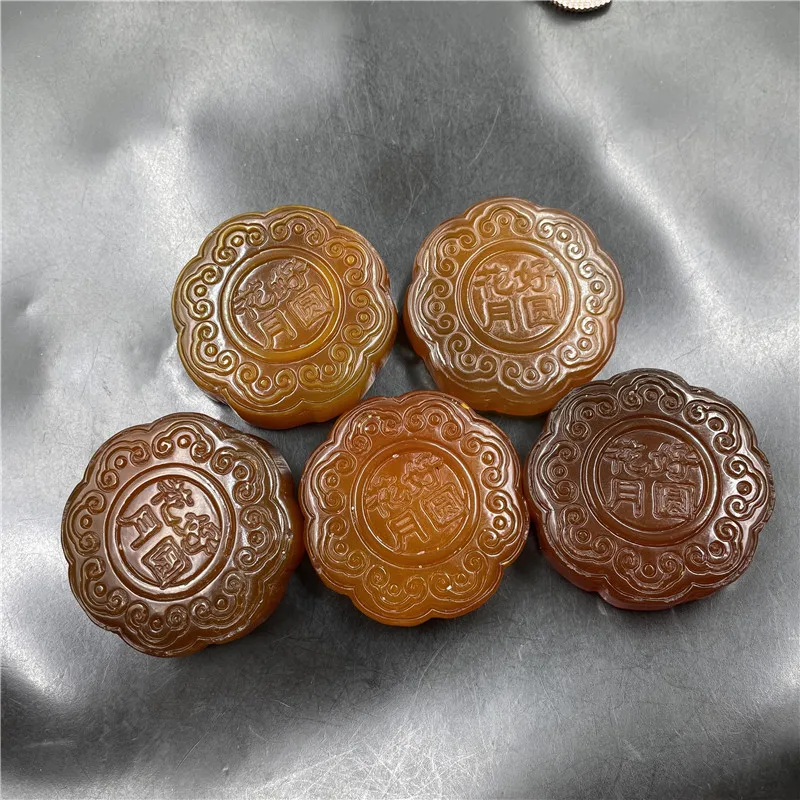 Cheap Jade Red Agate Full Moon Moon Moon Cake for Mid-Autumn Festival Jade Moon Cake Ornaments Decorations