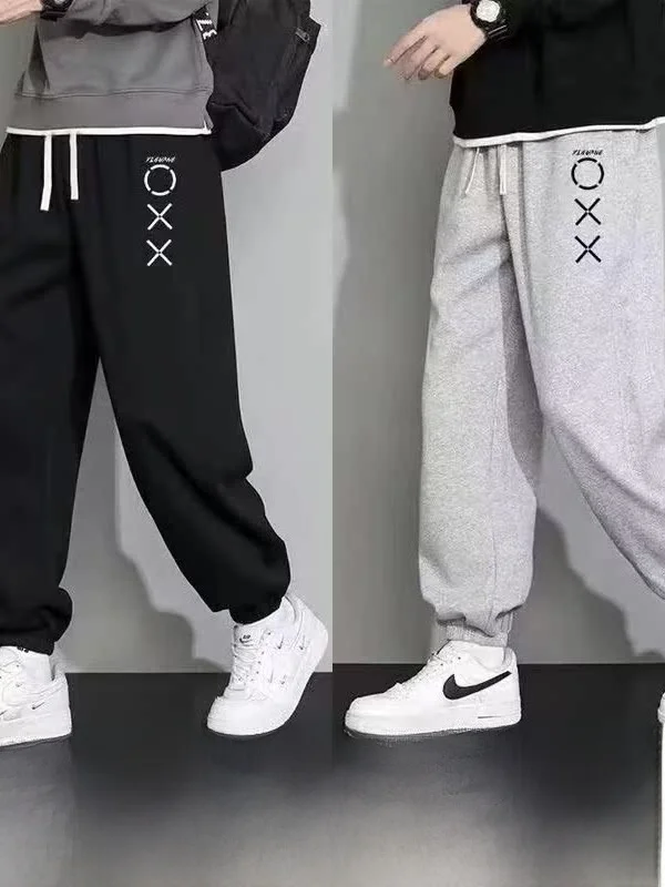 

ey Fce Lined Loose Men's Casual Pants Autumn Winter New Sle Trendy Brand Printed Sports Sweatpants Loose Fit Teenager ...