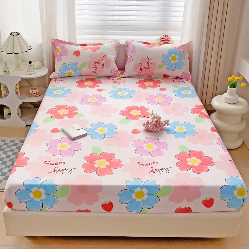 

3pcs Colorful Flowers Theme Bedding Set,Girls Bedroom Fitted Sheet with Two Pillowcases,Suitable for Home, Hotel, Dormitory