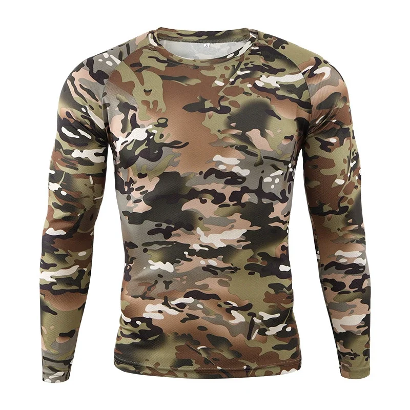 Herren Outdoor Camouflage T-Shirt Schnell trocknende Langarmkleidung zum Wandern Militärische taktische Jagd Camping