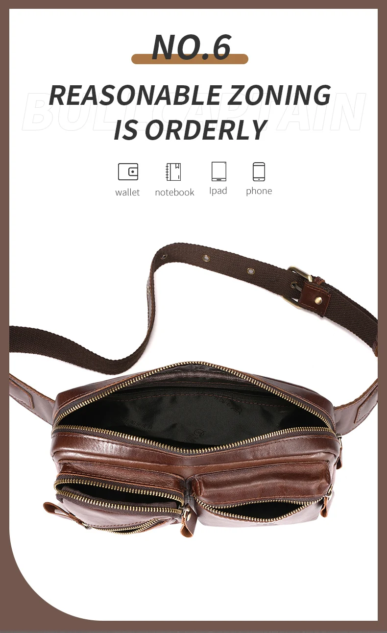 Bull captain Herren Echt leder Brusttasche Outdoor Sport Umhängetasche Multifunktion ale Hüft tasche mit großer Kapazität – Detail 8