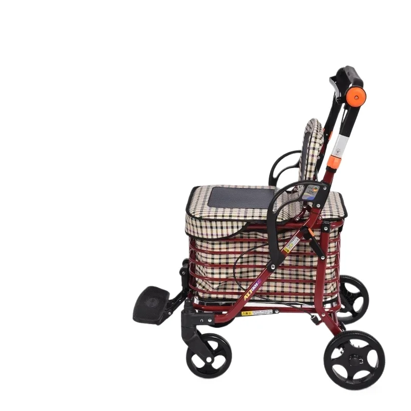 Four-wheel foldable wheelchair for elderly shopping cart and driving cart