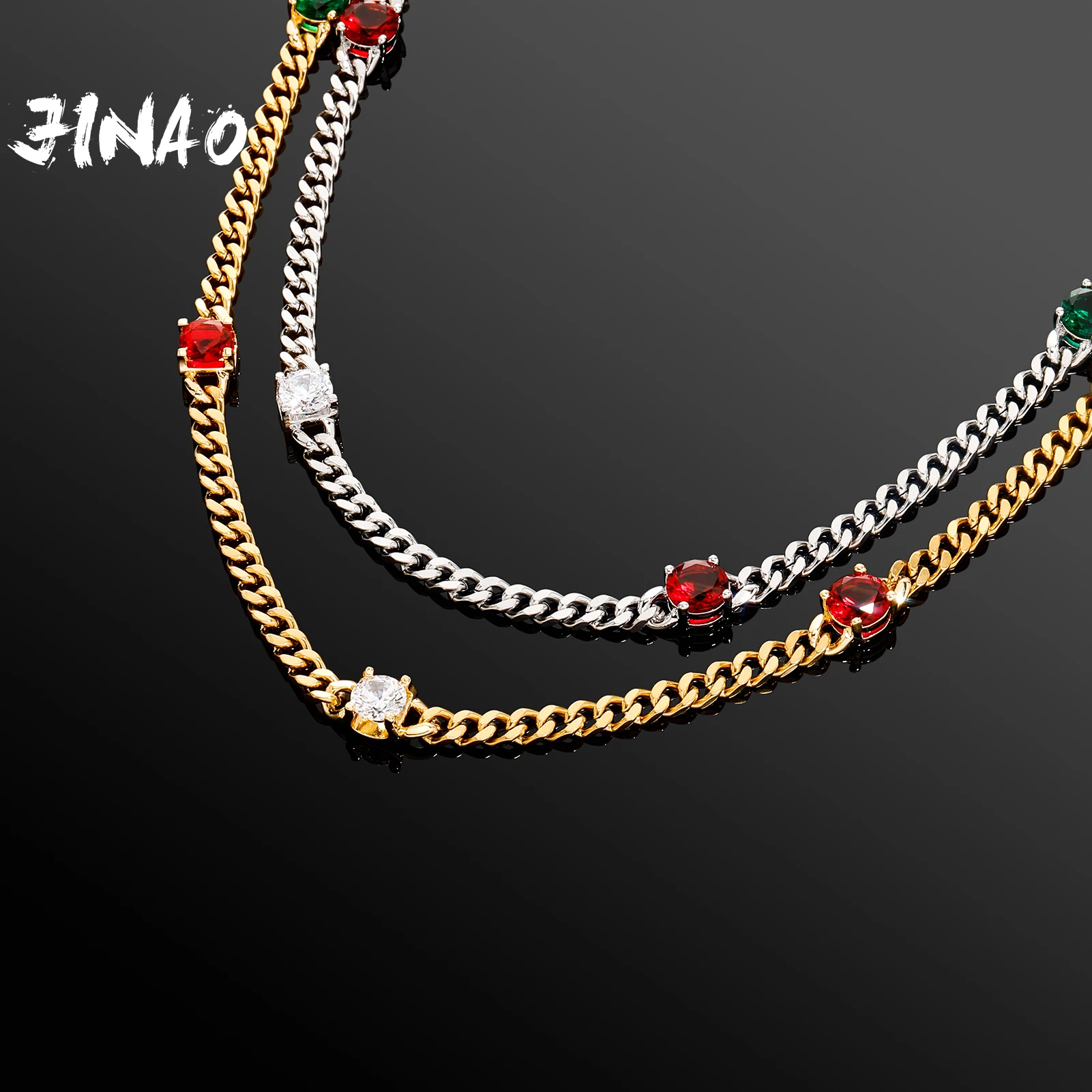 

JINAO 2022 NEW Waterproof Never Fades 3.5mm European and American Style High Quality Cuban Chain With 5.0 Large Zircon Jewelry