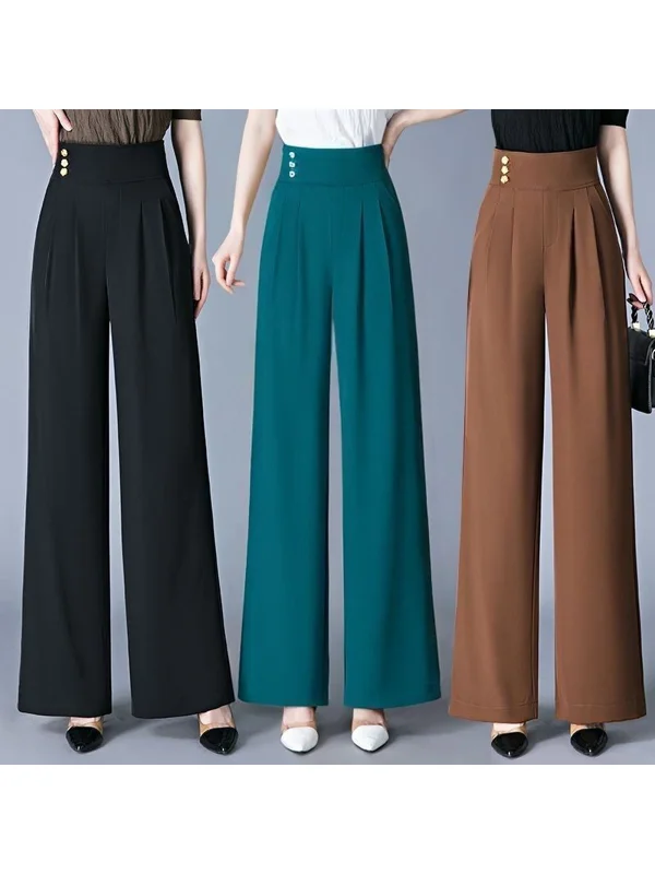 High Waist Drapey High Elasticity Black Pants for Middle-Aged And Elderly Women Spring Autumn Casual Straight Leg Trousers