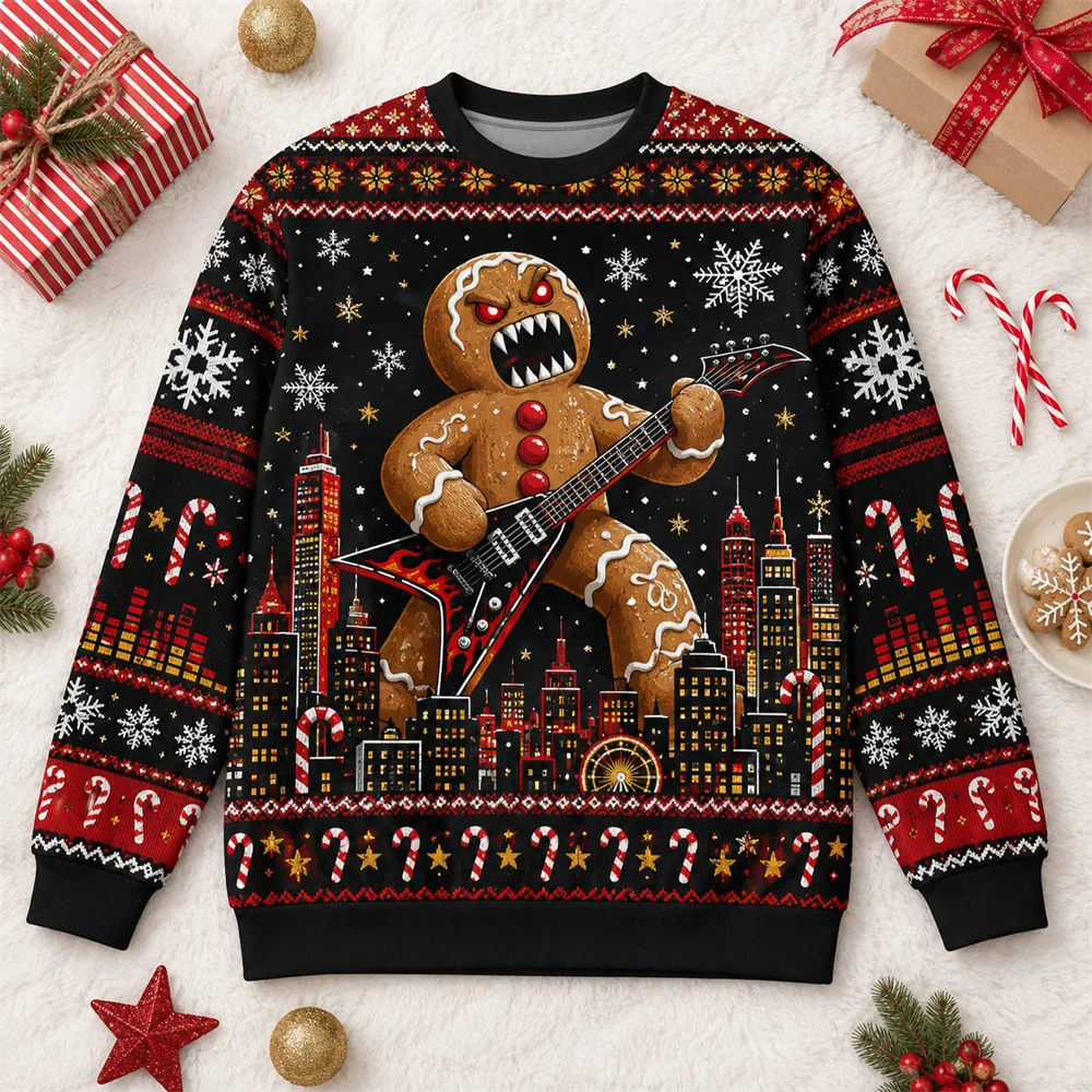 Humorvoller 3D-Druck Lebkuchenmann Weihnachts-Pulli für Männer und Frauen, Weihnachtsgeschenke für Backbegeisterte, Pullover-Sweatshirt – Detail 9