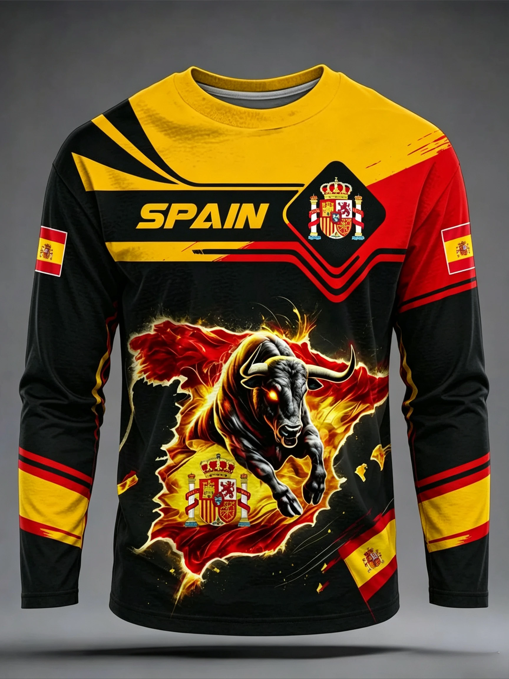 2027 Spanish Fans Football Training Long-Sleeved T-Shirt - 3D Printing - Fashionable and Comfortable - Family Clothing