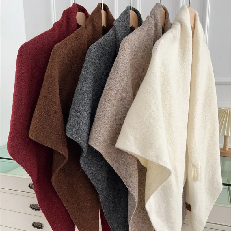 الخريف والشتاء النسخة الكورية الجديدة المرأة الرقبة التفاف الصوف المخلوطة الثلاثي شال الإناث سميكة مع محبوك الكتف الدافئ