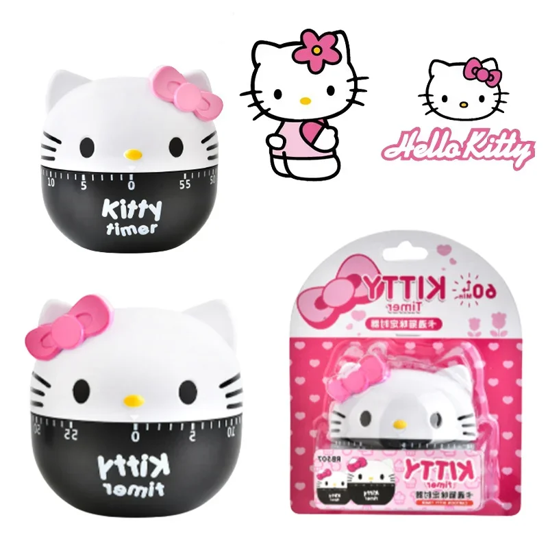 Hello Kitty Timer Cartoon Animation Cat Head Shape KT Mechanical Timer Cute Kitchen Cooking Time Nap Timer 60 Minutes Portable