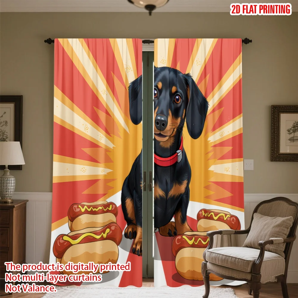 

2D flat printing 2pcs Drapes Dachshund and Hot Dogs Digital Printed Polyester Drapes Seasonal Party & Holiday Decor Use for