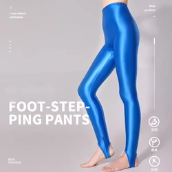 Glossy Thin Women Stirrup Yoga Leggings Plus Size High Waist Step on Foot Leggings Workout Pants for Gym Tight Bottoms