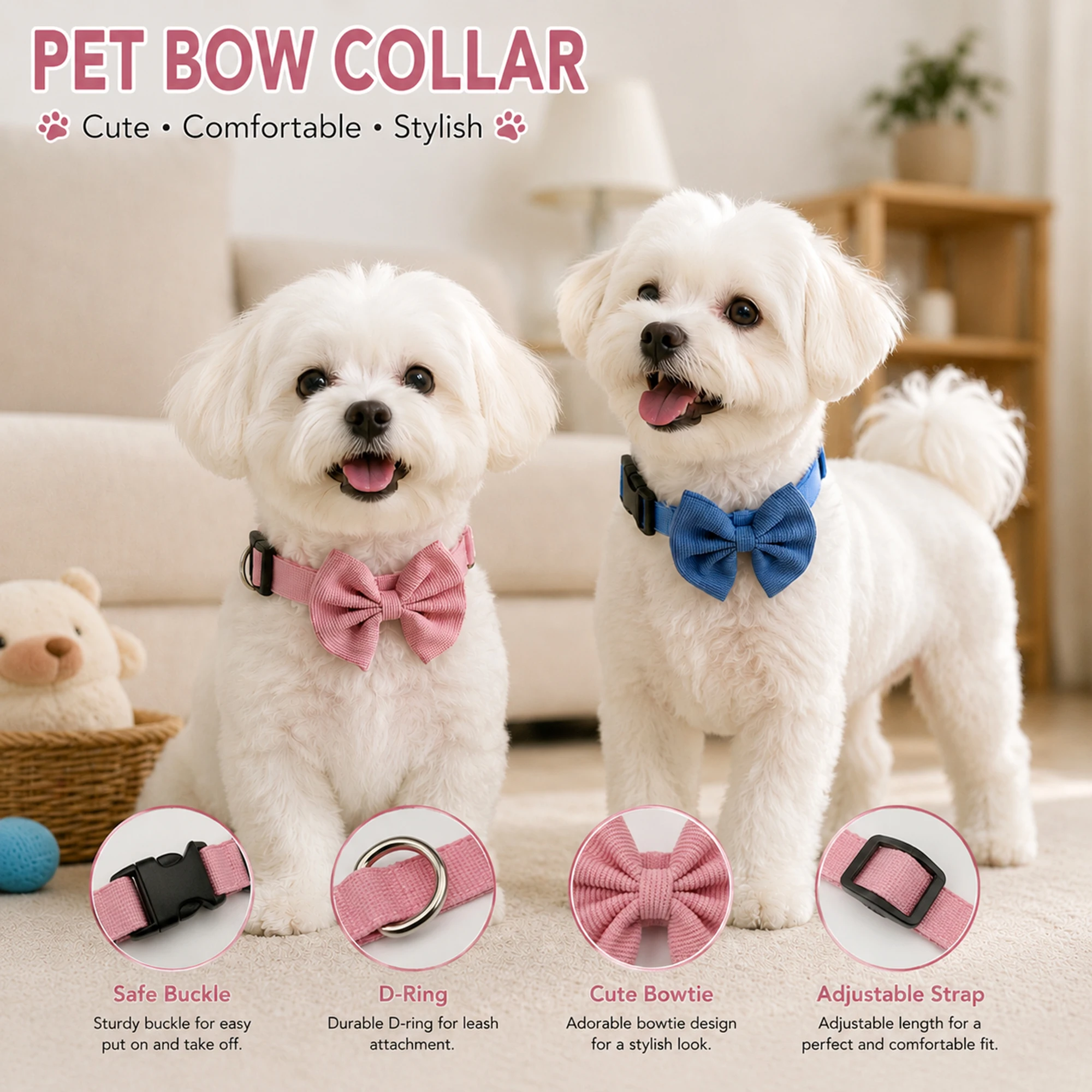 Haustier-Fliege-Hundehalsband Weich Bequem Verstellbar Einfach zu Tragen Teddy Bichon Kleine Mittelgroße Hunde Halsband Haustierbedarf