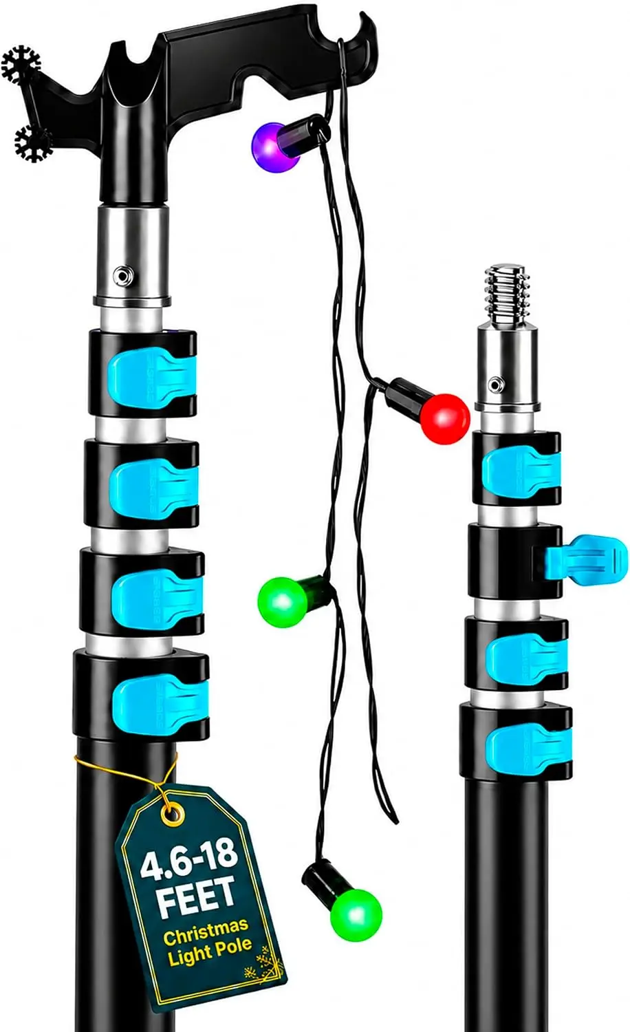 4.3-18 FT 5-Stage Telescopic Christmas Light Pole with Hook | Lightweight & Sturdy Extension Pole for Hanging String Lights